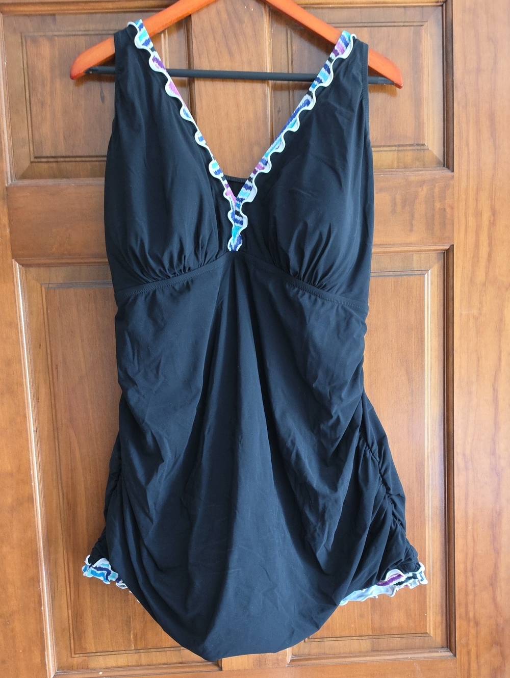 Profile By Gottex Black One-Piece Swimsuit with Multicolor Ruffle Trim